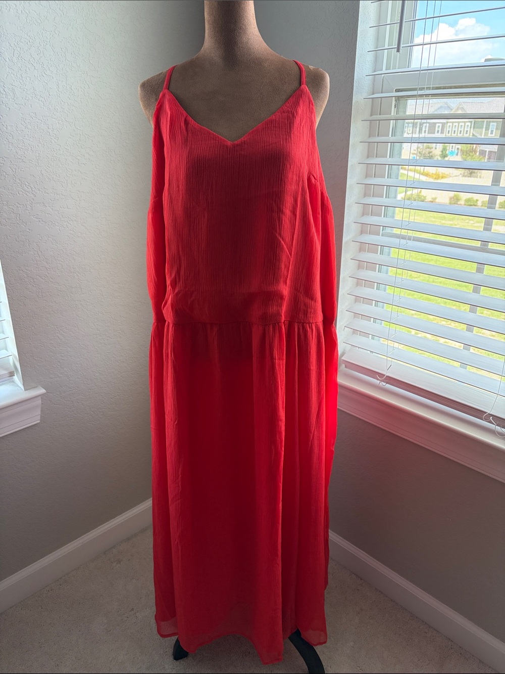 NWT Old Navy Coral Cold-Shoulder V-Neck Maxi Dress
